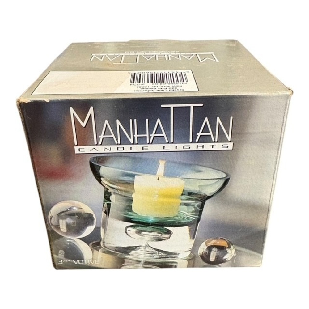 Manhattan Crystal Clear Industries Green Glass Votive Candle Holder Bubble Base